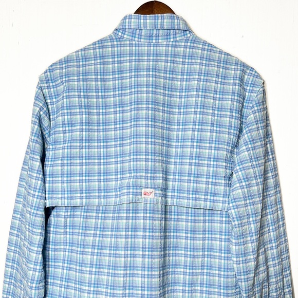 Vineyard Vines Mens Blue Plaid Long Sleeve Utility Buttondown Fishing Shirt - Picture 4 of 8